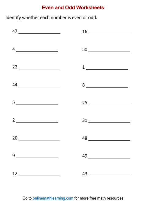 Even and Odd Worksheets (printable, online, answers, examples).